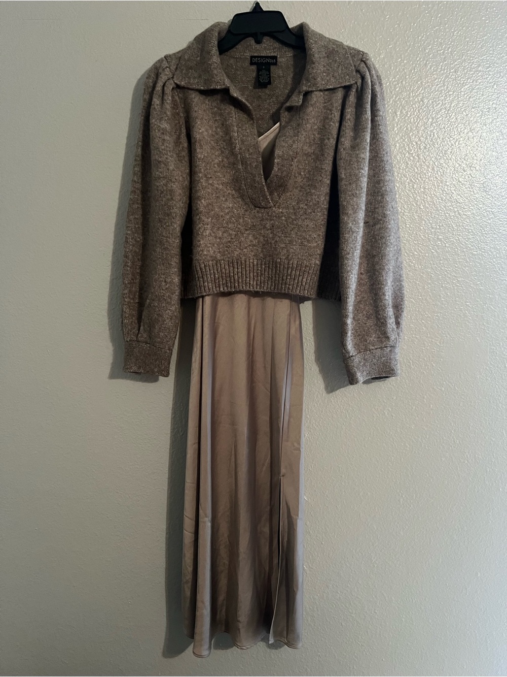 Design History Satin Midi dress+ Sweater twofer dress